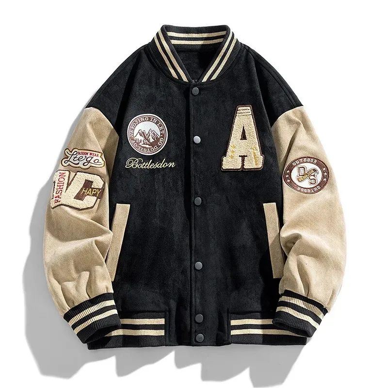 Veste Homme D’hiver/automne – Style Blouson Baseball Brodé, Coupe Ample, Poches, En Polyester Confortable