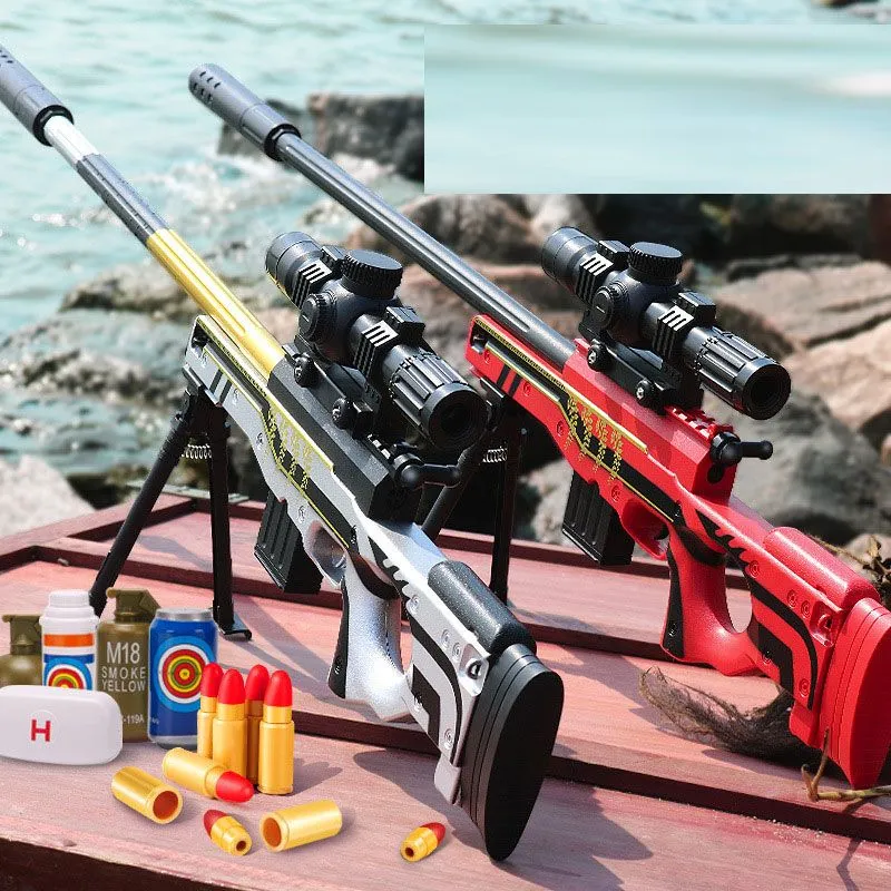 Realistic Toy Guns AWM Manual Soft Bullet Sniper Rifle Pneumatic ...