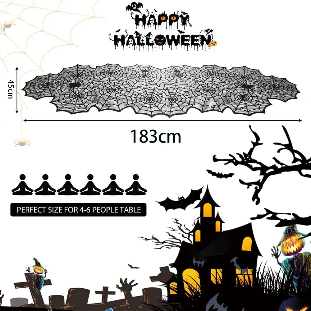 Tovaglia di Halloween da 2 pezzi, decorazione a ragnatela da 1,3x2,2 m per decorazioni per feste