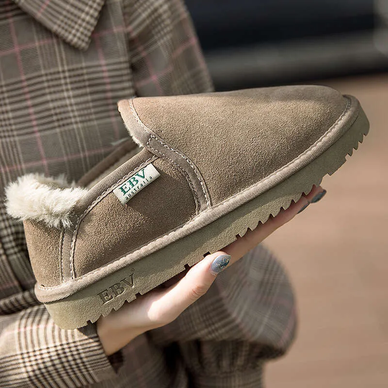 Genuine Leather For Women Short Boots Loafers Snow Cotton Shoes 2024 New Slip-On Thick Sole_voghion.com