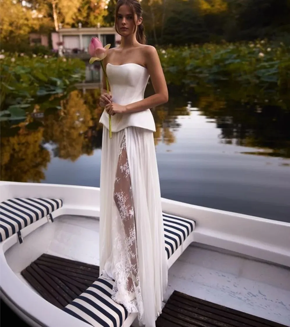 elegant two piece dresses Elegant Lace Long Sleeves Ball Gowns Prom Dresses Two Piece