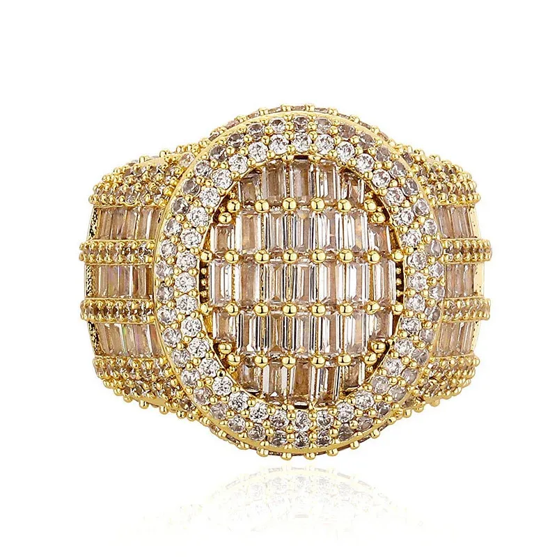 Hip Hop 5A Cz Stone Paved Bling Ice Out Round Finger Rings for Men ...