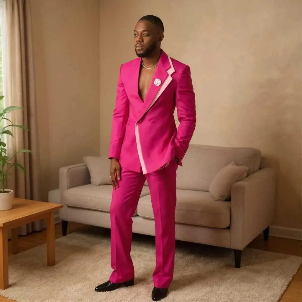 Glamorous Flower Printed Two Pieces Pink Prom Men Suit For Sale main image 0
