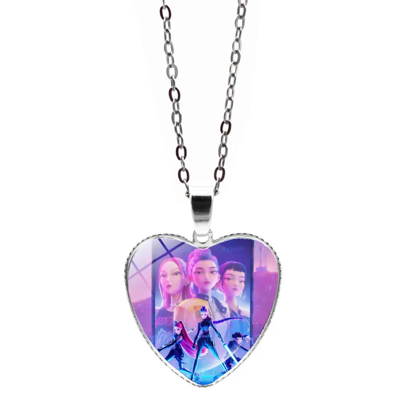 K POP Demon Hunter Heart Necklace Anime Cartoon Pendant Jewelry