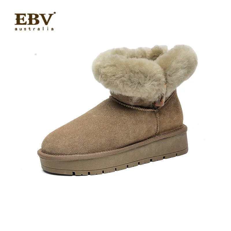 Sheepskin Thick-Soled Snow Boots For Women With Horn Buckle, Short Tube, Thickened, Warm, Fleece-Lined, New Winter 2024_voghion.com