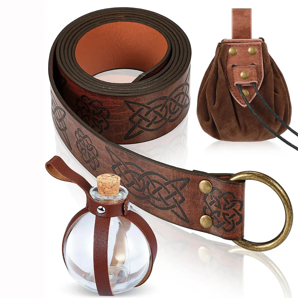 Medieval Renaissance Belt Set with Potion Bottle, LARP Cosplay Accessories, Medieval Viking Belt Set With Potion Bottle | Renaissance  main image 2