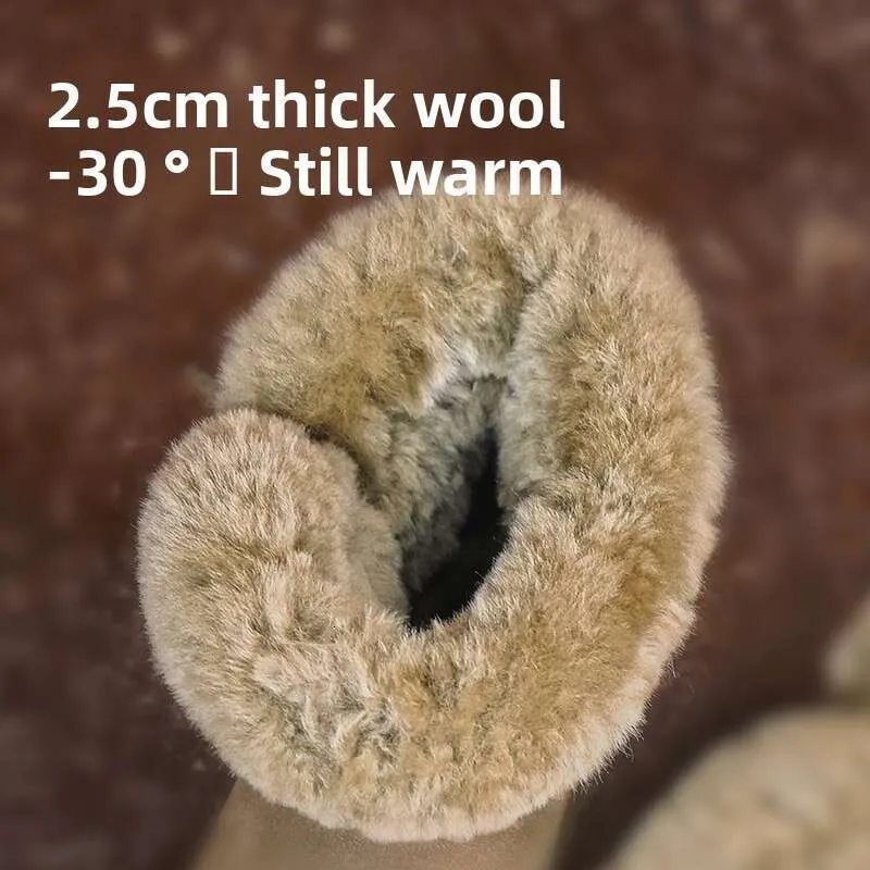 Sheepskin Thick-Soled Snow Boots For Women With Horn Buckle, Short Tube, Thickened, Warm, Fleece-Lined, New Winter 2024_voghion.com