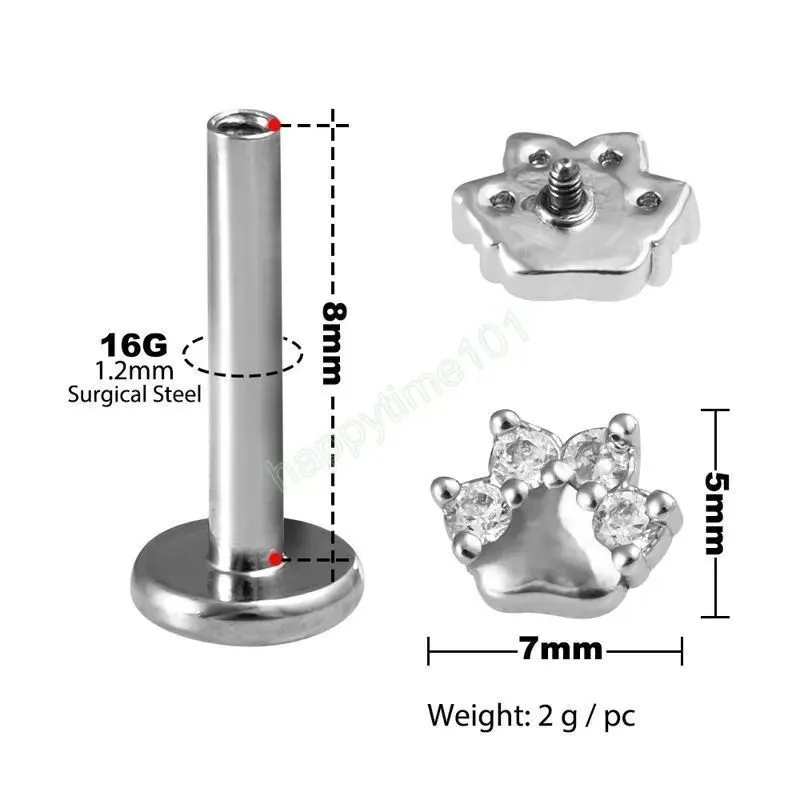 thumbnail image 2 of 2-Pack Ball Top Steel Labret Monroe Lip Rings – 316L Surgical Steel, Multiple Sizes & Gauges 2 of 4