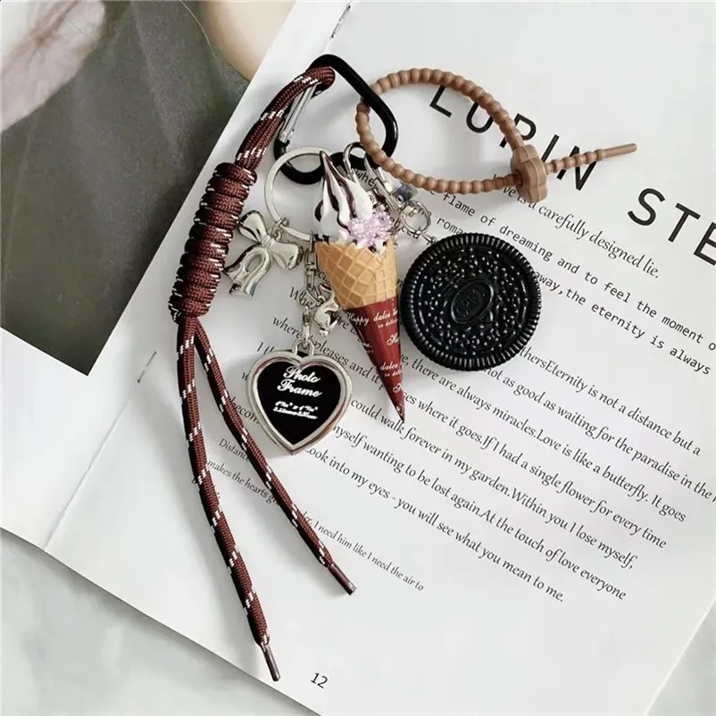Woken Rope Keychain Handmade Brown Woven Rope Cookie Ice Cream Coffee Keychain Multi ...