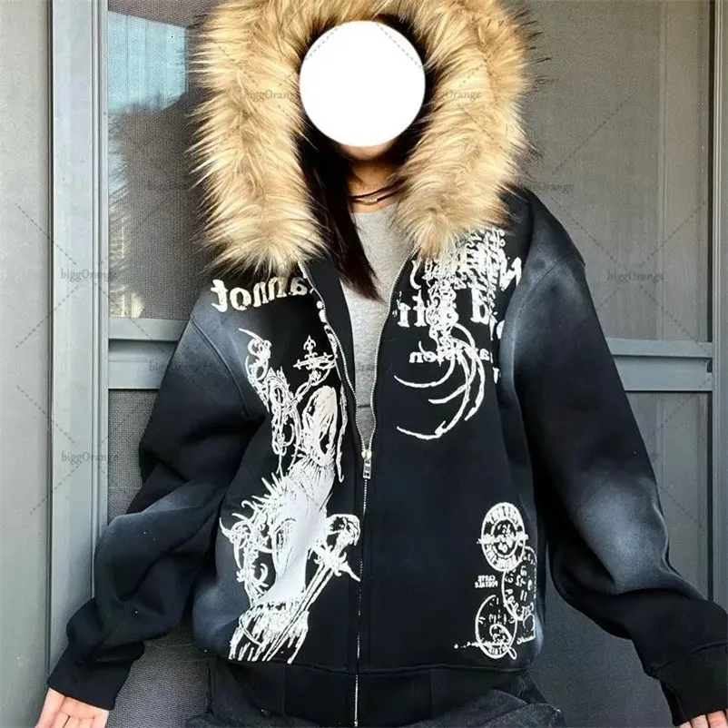 トップス 00s hooded draped jacket wild horse y2k Y2k Moda Harajuku Kürk Yaka Ceket Hip Hop Yi TL1,221.62 | DHgate