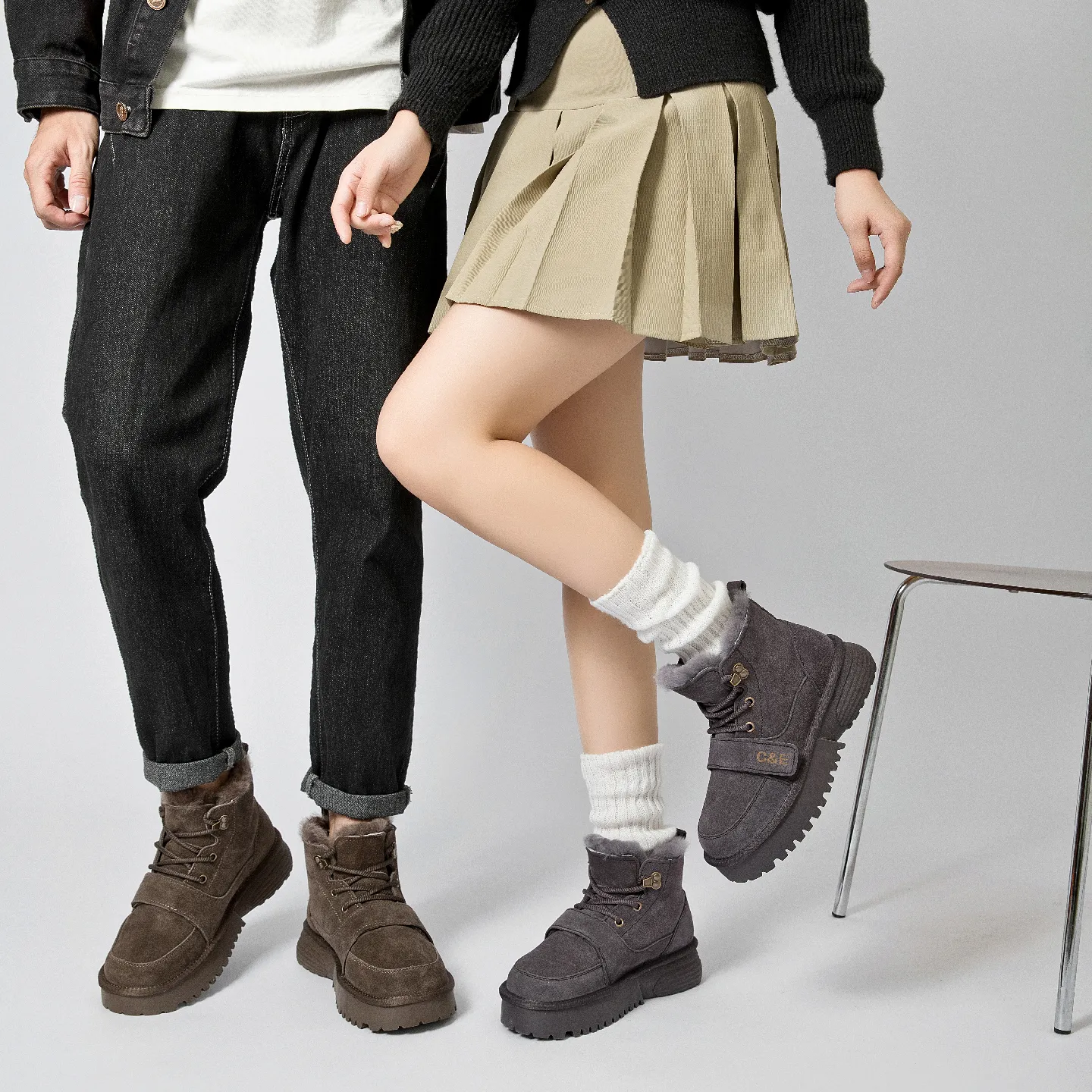 CE Designer New Cowhide Light High Quality Snow Boots With Plush Keep Warm Anti Slip Cotton Shoes For Woman And Men_desvips.com