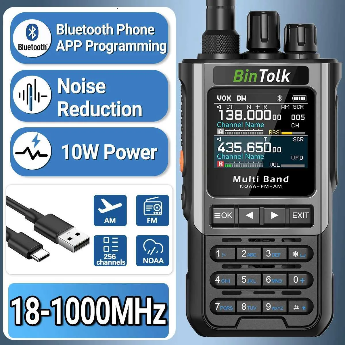 Radtel RT-920 Walkie Talkie portatile bidirezionale programmabile da 8W a lunga distanza, Bluetooth, ricezione SW, MW, LW, CB 27 MHz -126 dBm, SSB, AM, FM, riduzione del rumore, NOAA