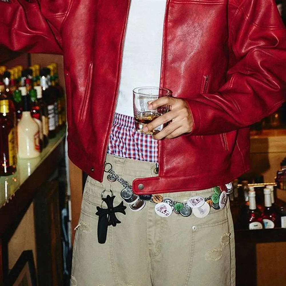 chiodo giacca di pelle rossa