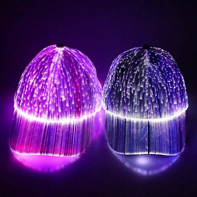 Led Bulb Reflective Cap Luminous RGB Fiber Optic Led Baseball Cap With USB Charging Perfect For ...