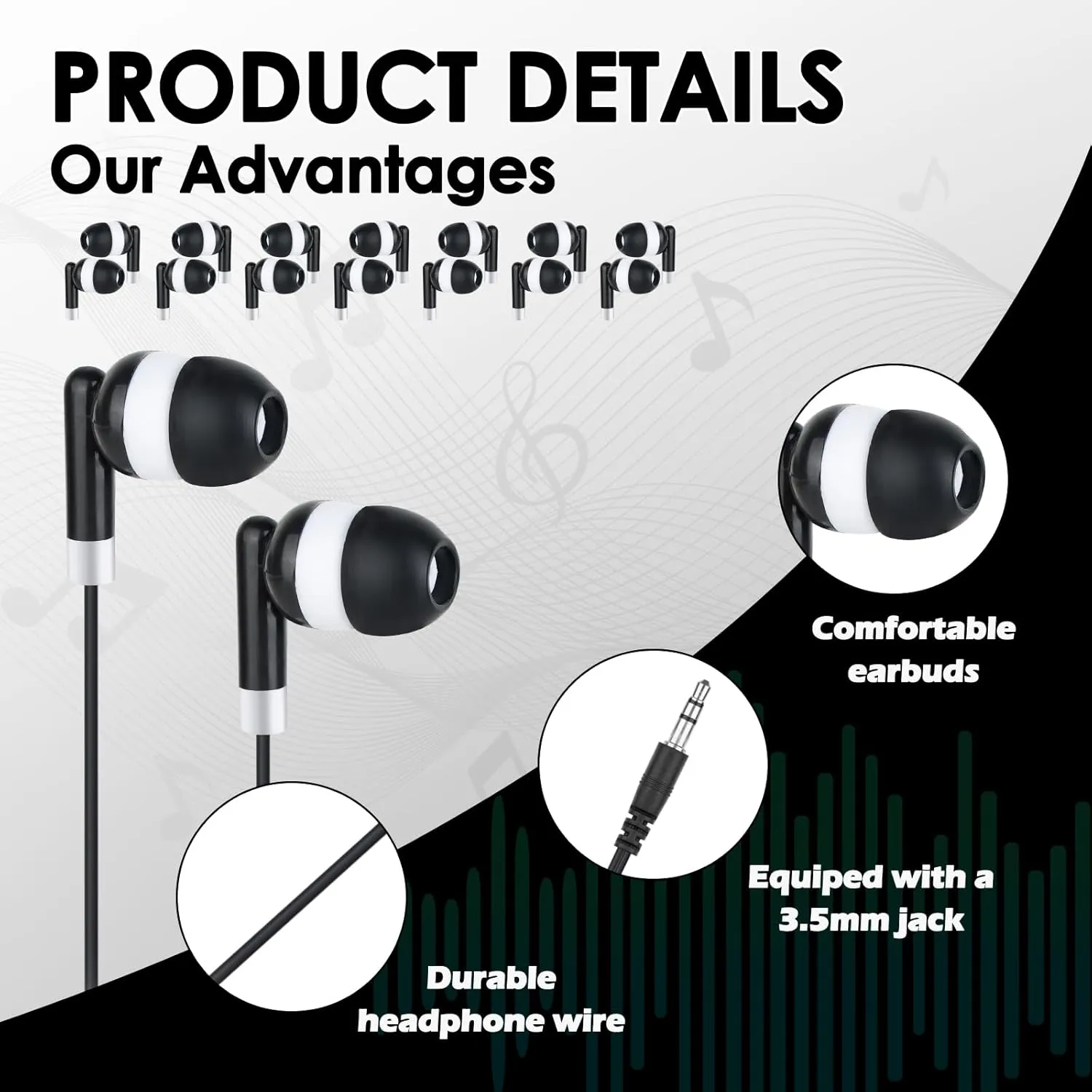 JINWAYBST 30 Pack Headphones Bulk Adjustable Classroom Headphones Library On Ear Headphones Wholesale School Headphones With Wire 3.5 Mm Plug For - View #4