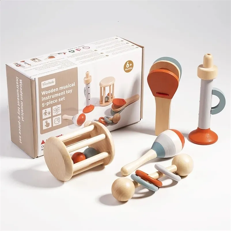 Set De 6 Juguetes Montessori De Madera – Sonajeros Musicales Para Bebés De 3 A 12 Meses