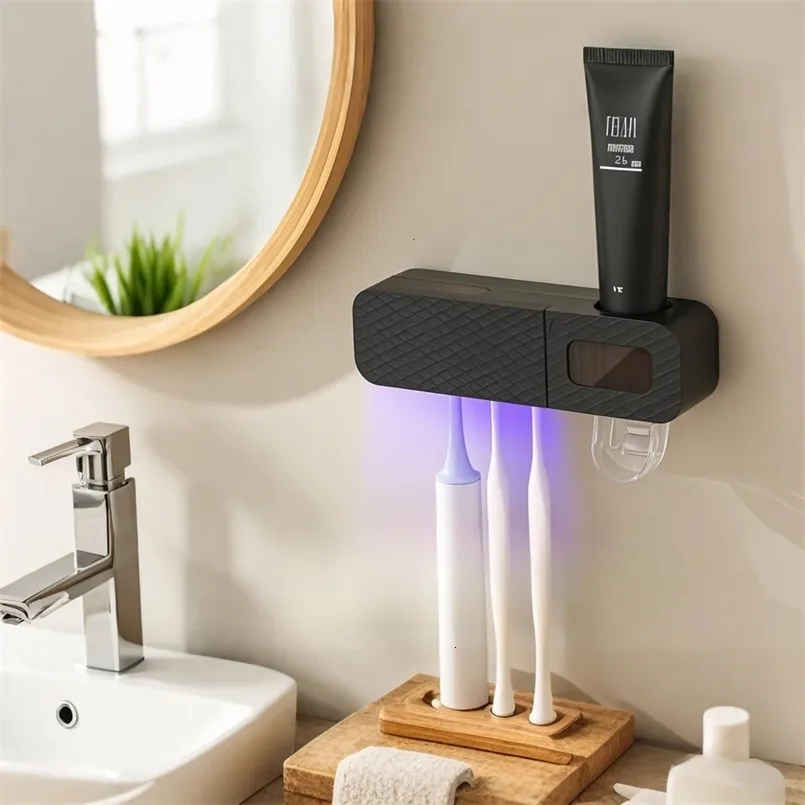 Toothbrush Holder Wall Mounted with Automatic Toothpaste Squeezer ...