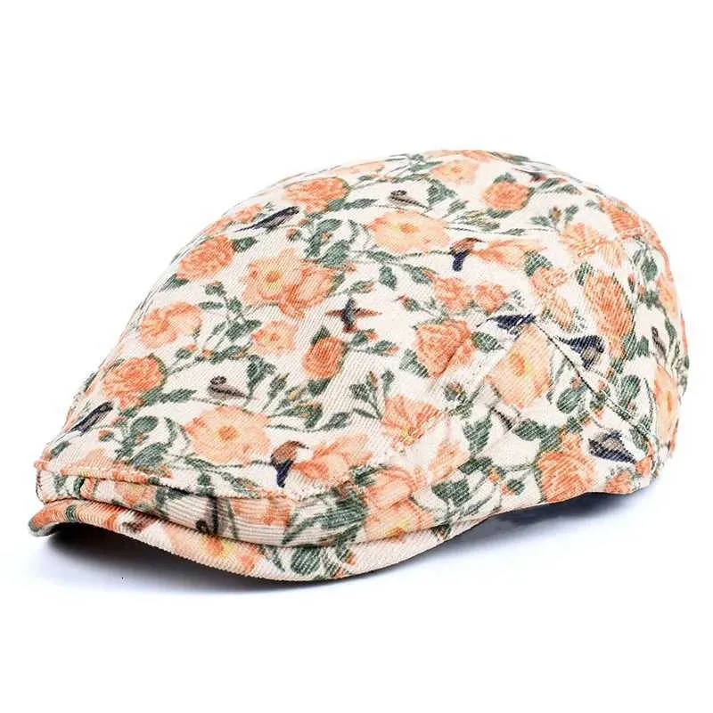 Womens Newsboy Cap Denim Hat French Fashion Floral Cabbie Baker Boy Beret Retro Lady Denim Newsboy Cap Floral Print Beret Flat Hat  main image 4