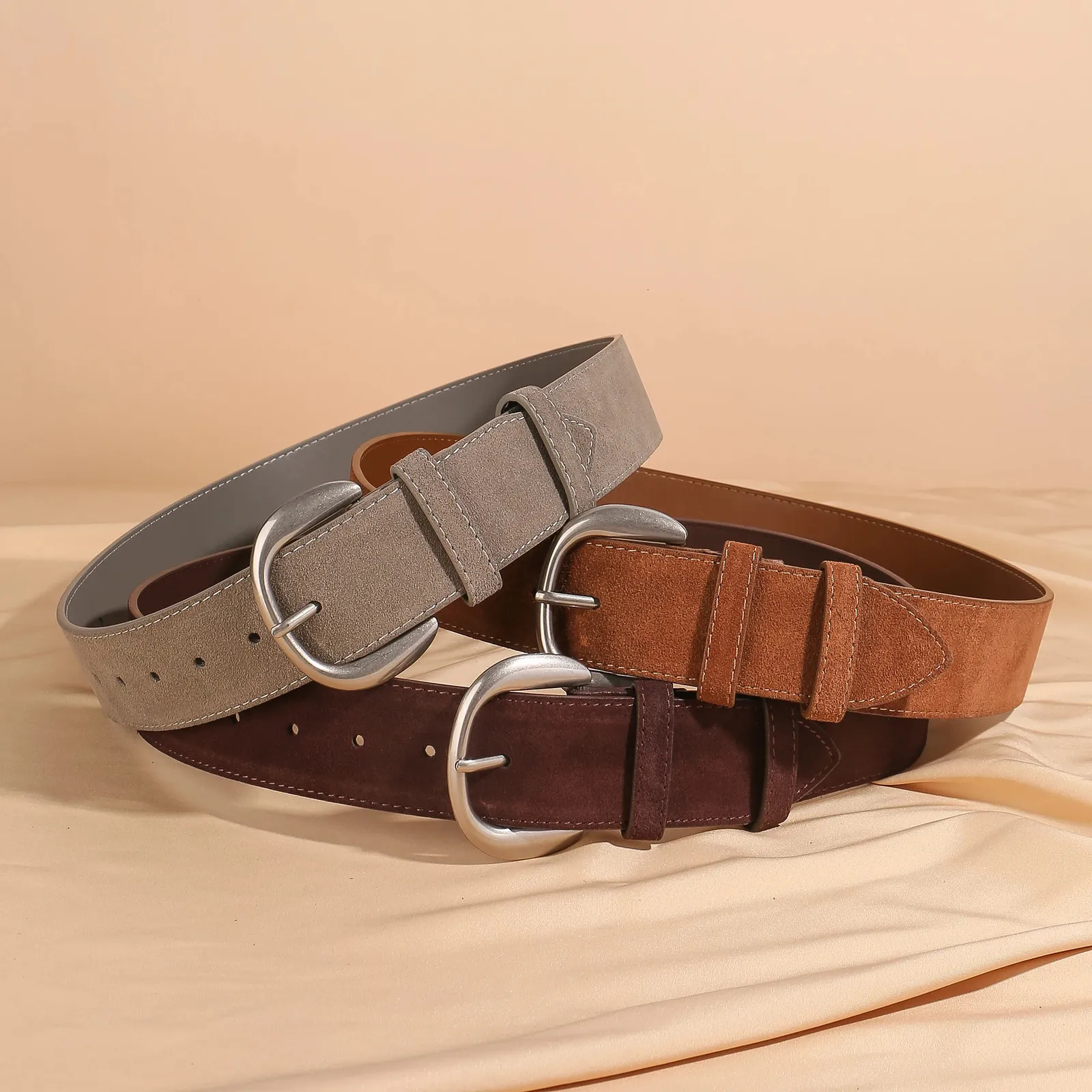 Wide Elastic Waist Belt with Vintage Needle Buckle Suede Fashion Genuine Leather Suede Widened Womens Waist... From  main image 4