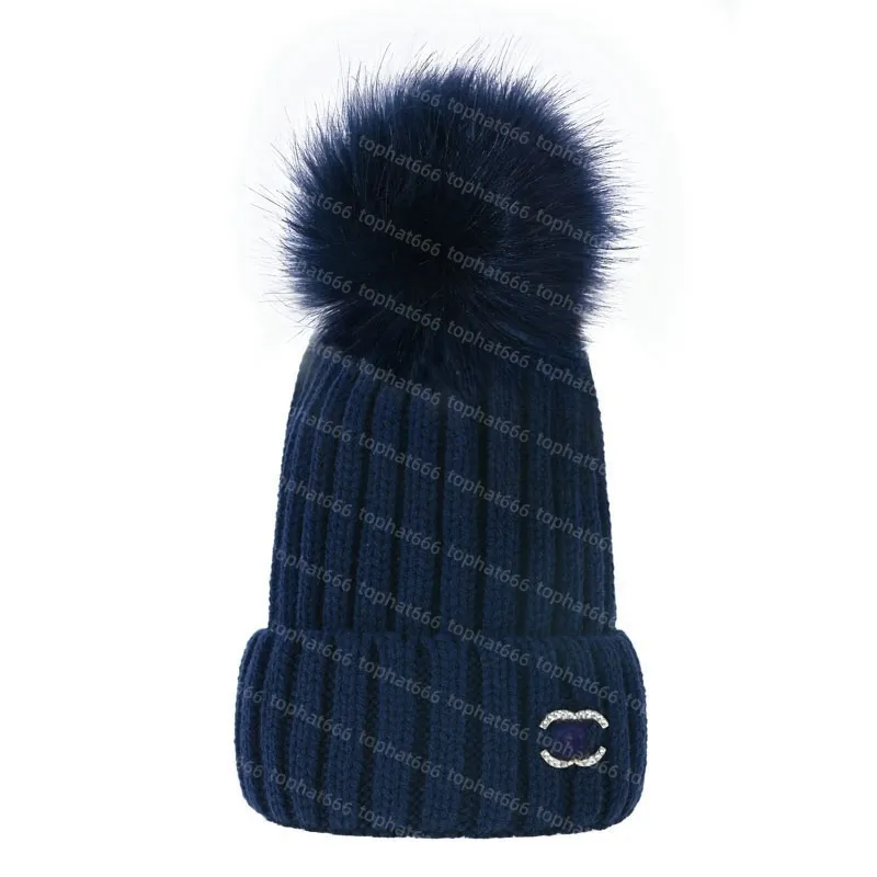 Women\'s Blue Winter Warm Knitted Beanie Faux Fur Pom Skull Style Hat Cap Women Winter Beanie Knitted Hat 2Pc Warm Set Faux Fur Pom  main image 3