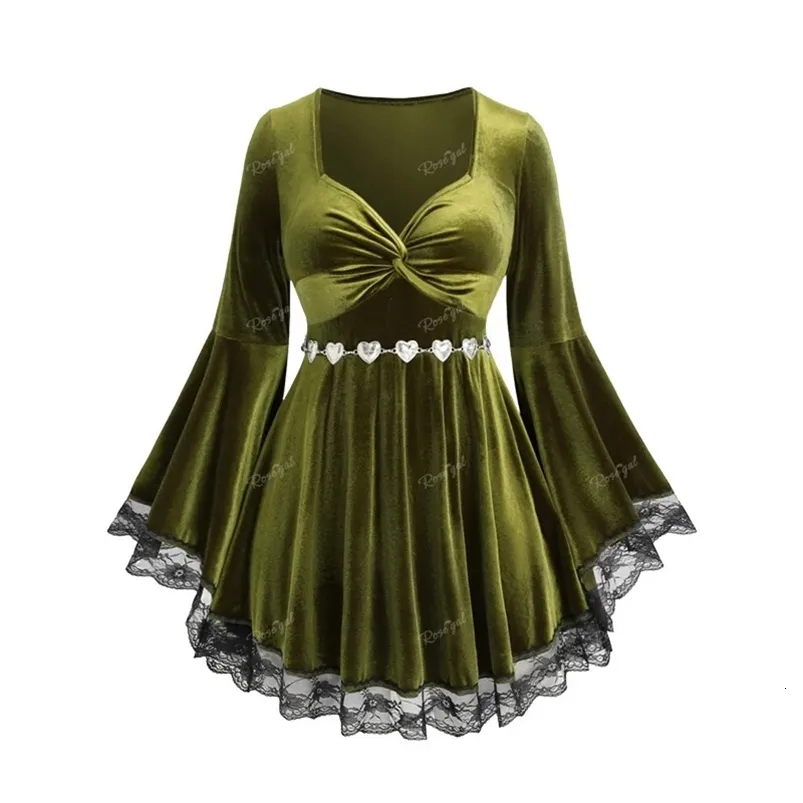 green velvet t shirt dress Rosegal Plus Size Velvet T-Shirt for Women: Autumn Green Elegant Streetwear  Tee with Lace Trim, Heart Chain Twist, and Flare Sleeves from Dhgate  Women's T-Shirt