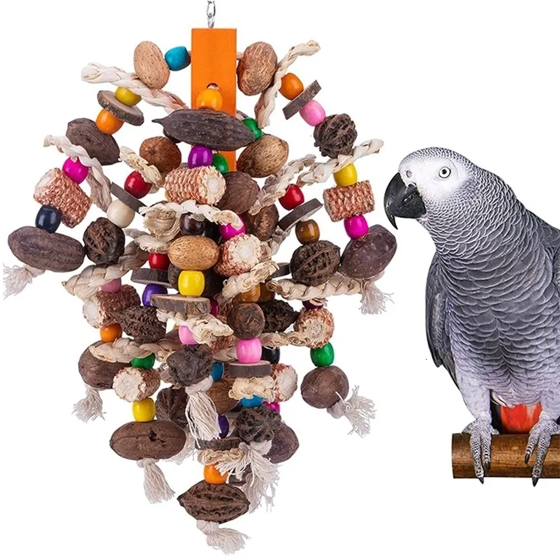 Large Parrot Chewing Toys Wooden Bird Cage Toy Natural Nuts Corn