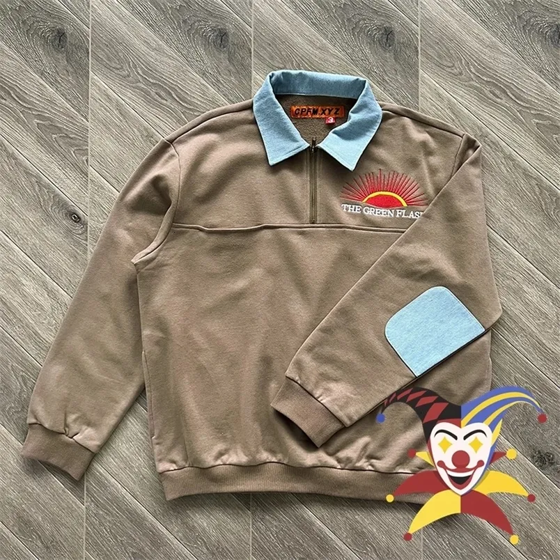 CPFM.XYZ Denim Half Zip Sweatshirt - Casual Crewneck Hooded Top for Men ...