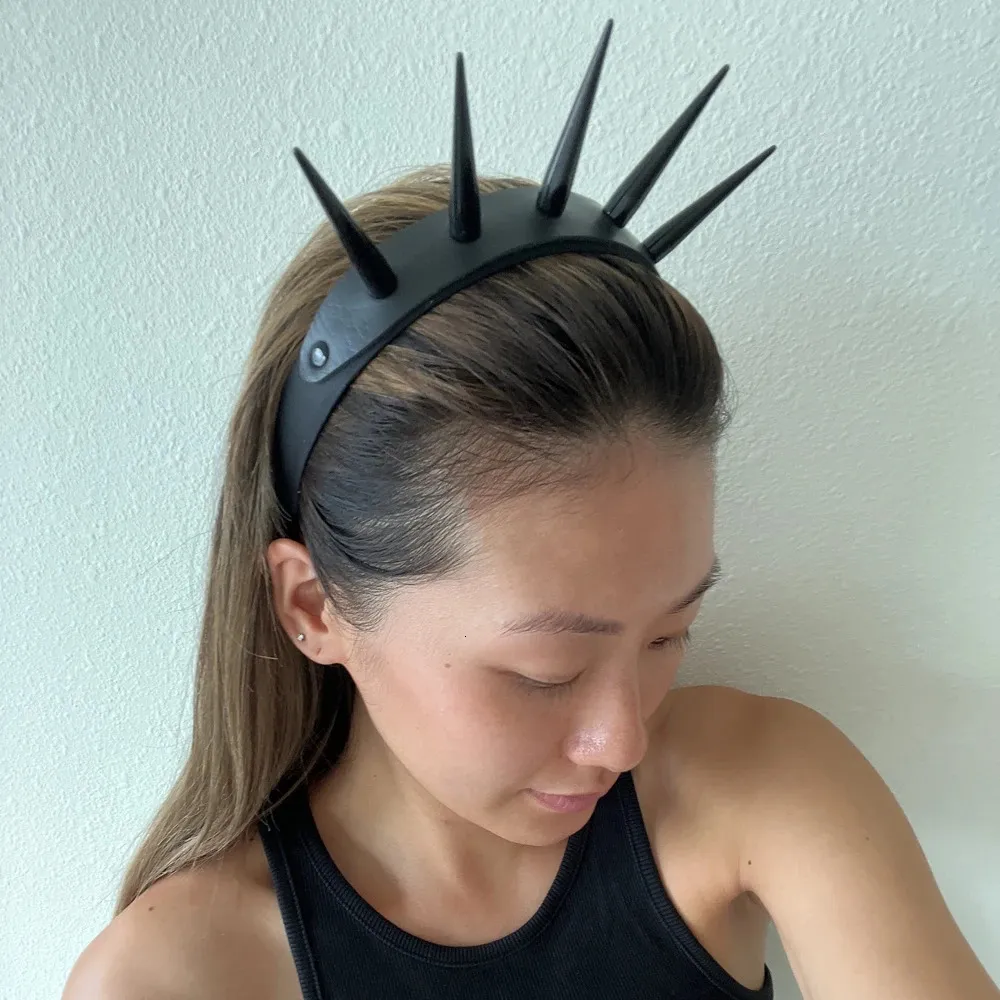 Black Spiked Headband Gothic Headpiece with Metal Spikes  display picture 2