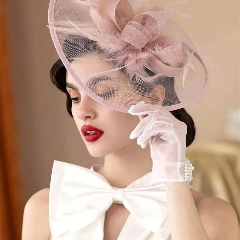 Cappello Fascinator per feste gialle donna elegante copricapo da chiesa accessori per capelli da sposa Kentucky Derby Pillbox Cap Flower  200000297