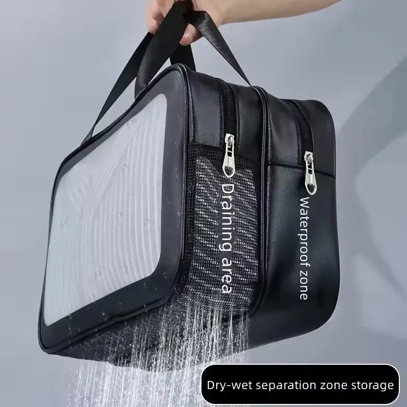 Dry Wet Separation Double Transparent Pu Makeup Bag Portable Washing ...