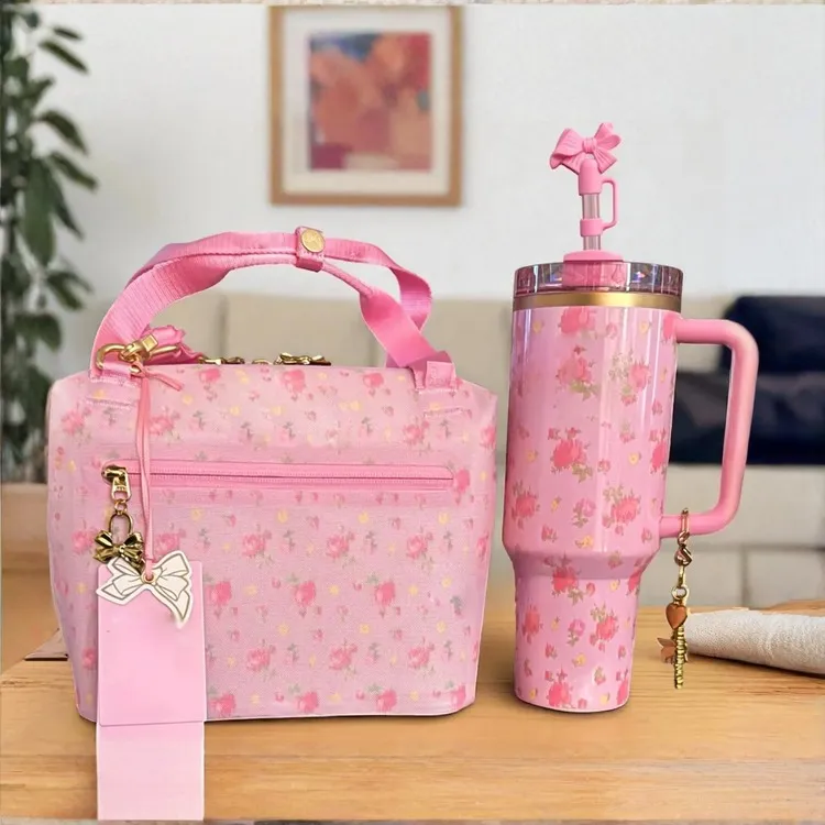 Vape Becher Mit Strohhalm Pink Blue Rose Floral 40 Unzen Edelstahl Becher  Mit Deckel Und Stroh