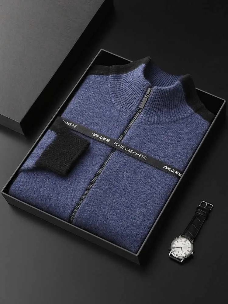 CASH-MERE.CH Pull Cardigan Homme 100% Cachemire - Col Haut Fermeture Éclair
