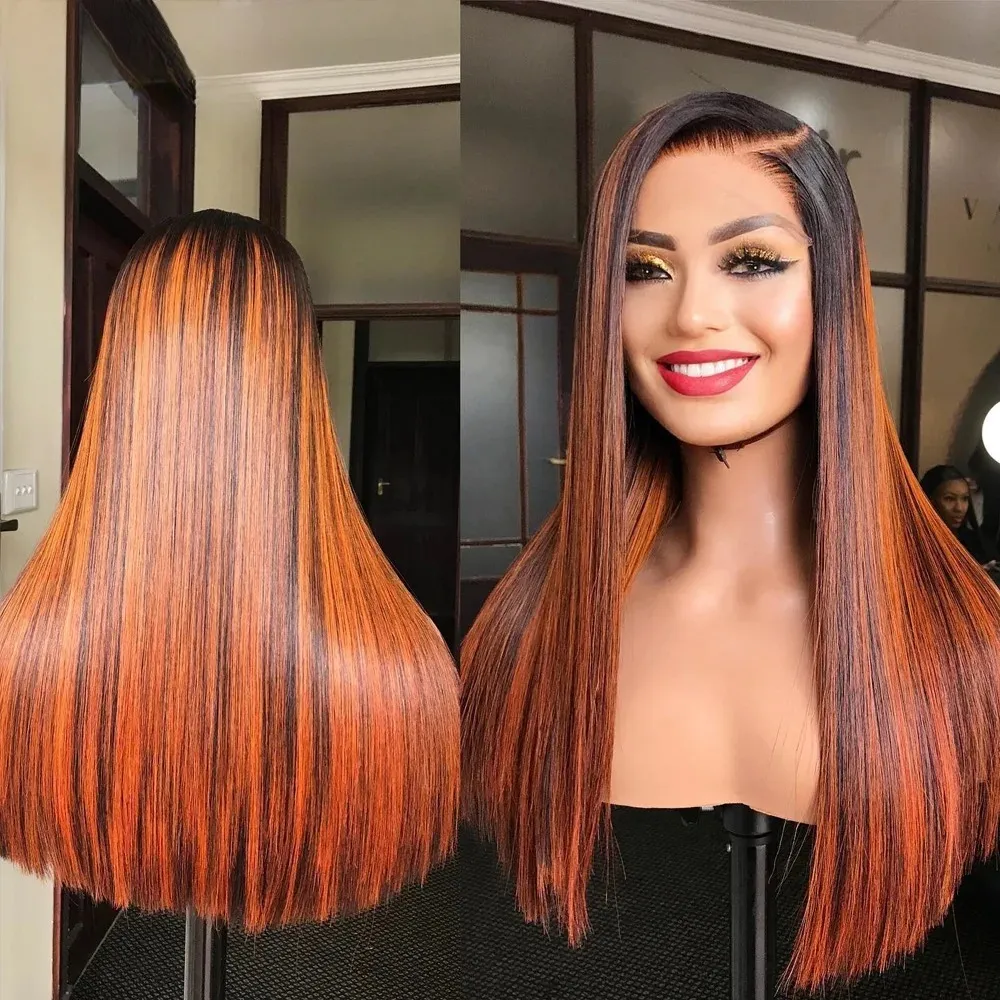 Highlight Ombre Ginger 180 Density Bone Straight Lace Front  display picture 2