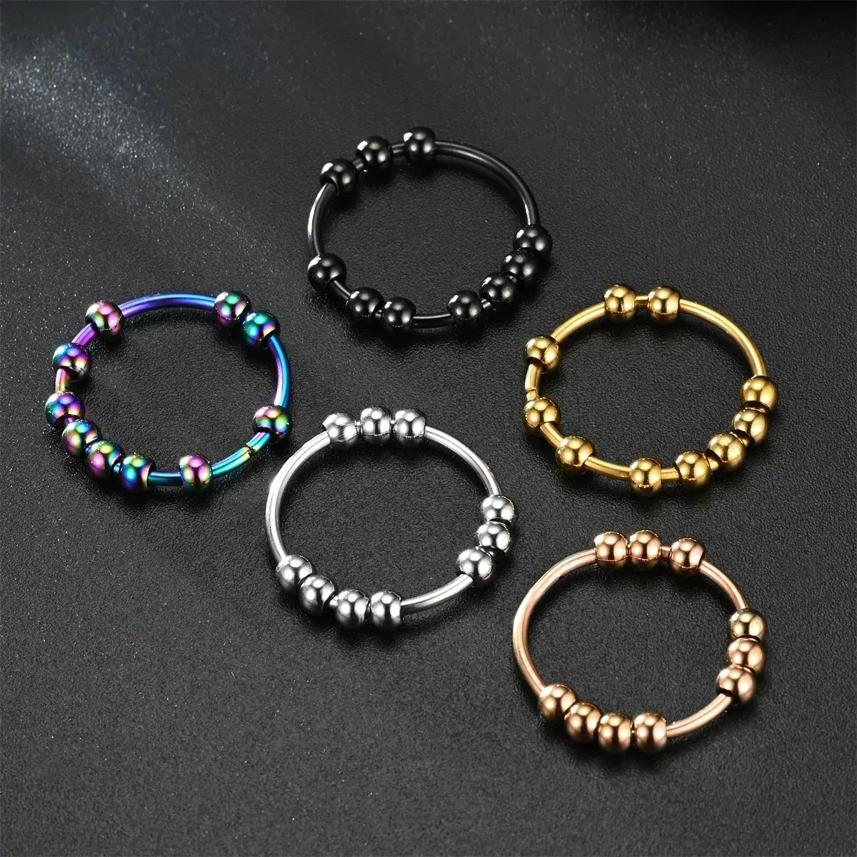 Anello di ansia opale con perline mobili, anello di ansia antistress, anello girevole regolabile in argento sterling 925, regalo per donna/mamma/fidanzata