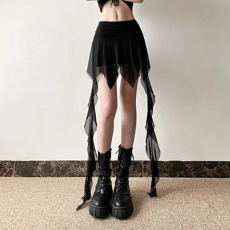 Goth Dark 2000S Aesthetic Irregular Hem Short Skirt From Piao04