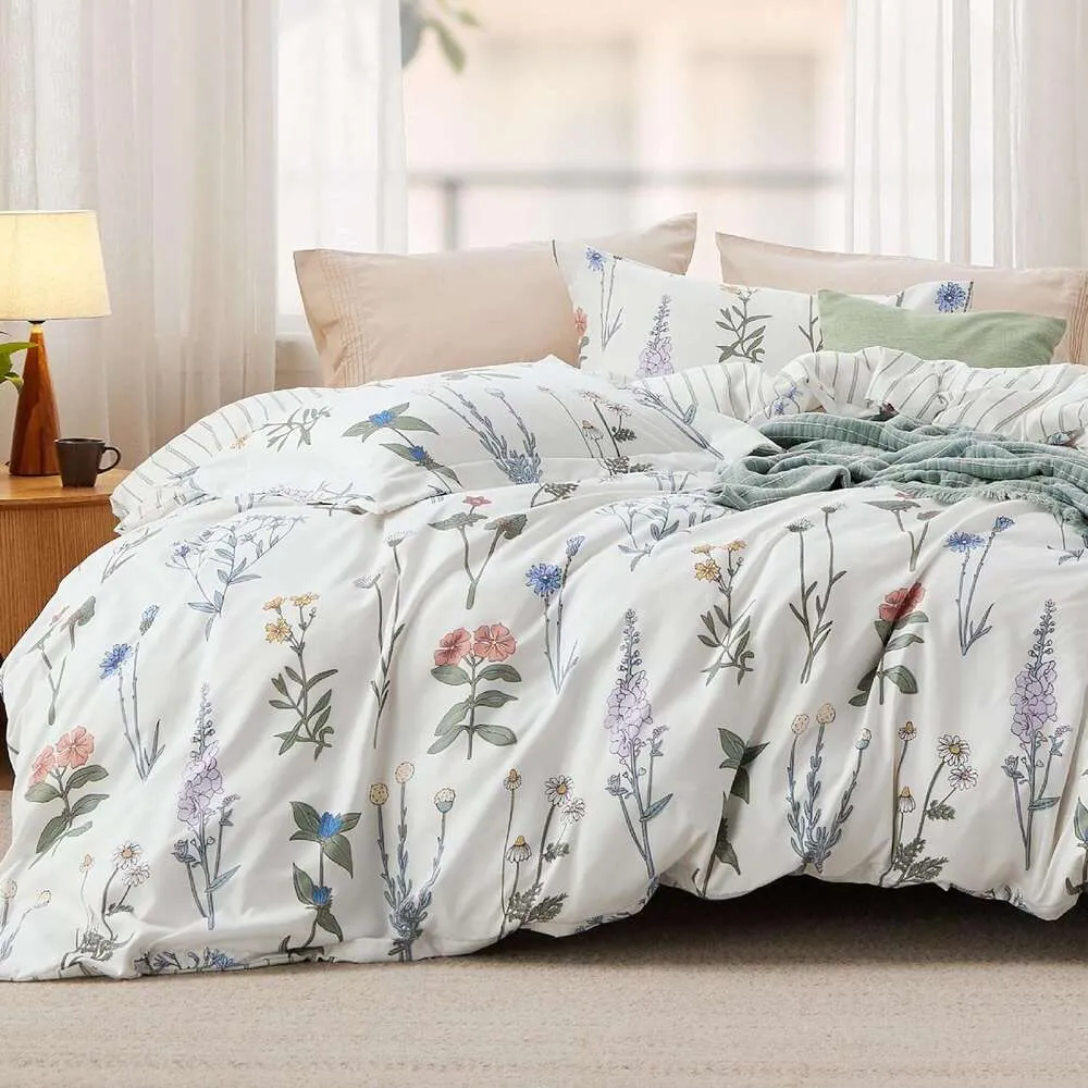 Bedsure King Size Reversible Cute Ral Duvet Set With Zipper