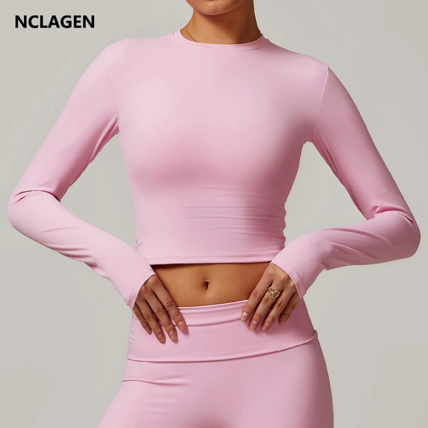 NCLAGEN Womens Yoga Top Long Sleeved Slim Fit Sports T Shirt