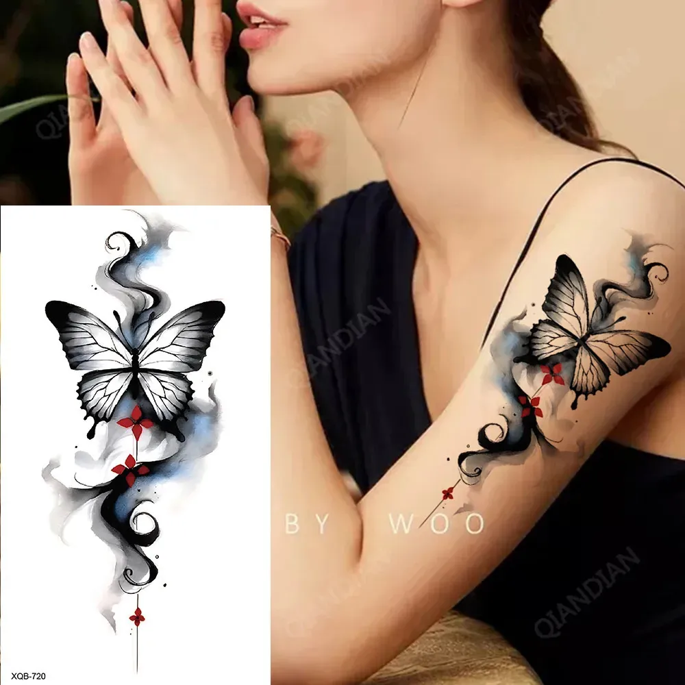 Schwarzer Schmetterling Rose Temporäre Tattoo Aufkleber Für Frauen  Wasserdichtes 3D Blitzkörperarmkunst, Waschbare Falsche Tattoos 240909 Von  8,2 € | DHgate, image size:1000x1000