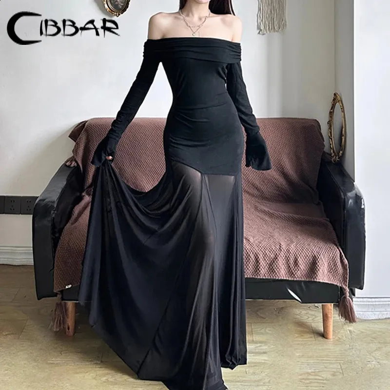 Elegant Black Splicing Long Black Evening Dress with Transparent Detailing for Women's Spring Party - CIBBAR (2025)