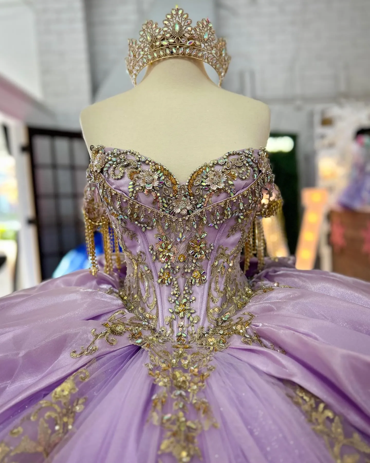 lilac and gold quinceanera dresses Purple Quinceanera Dress with Long Sleeves main image 1