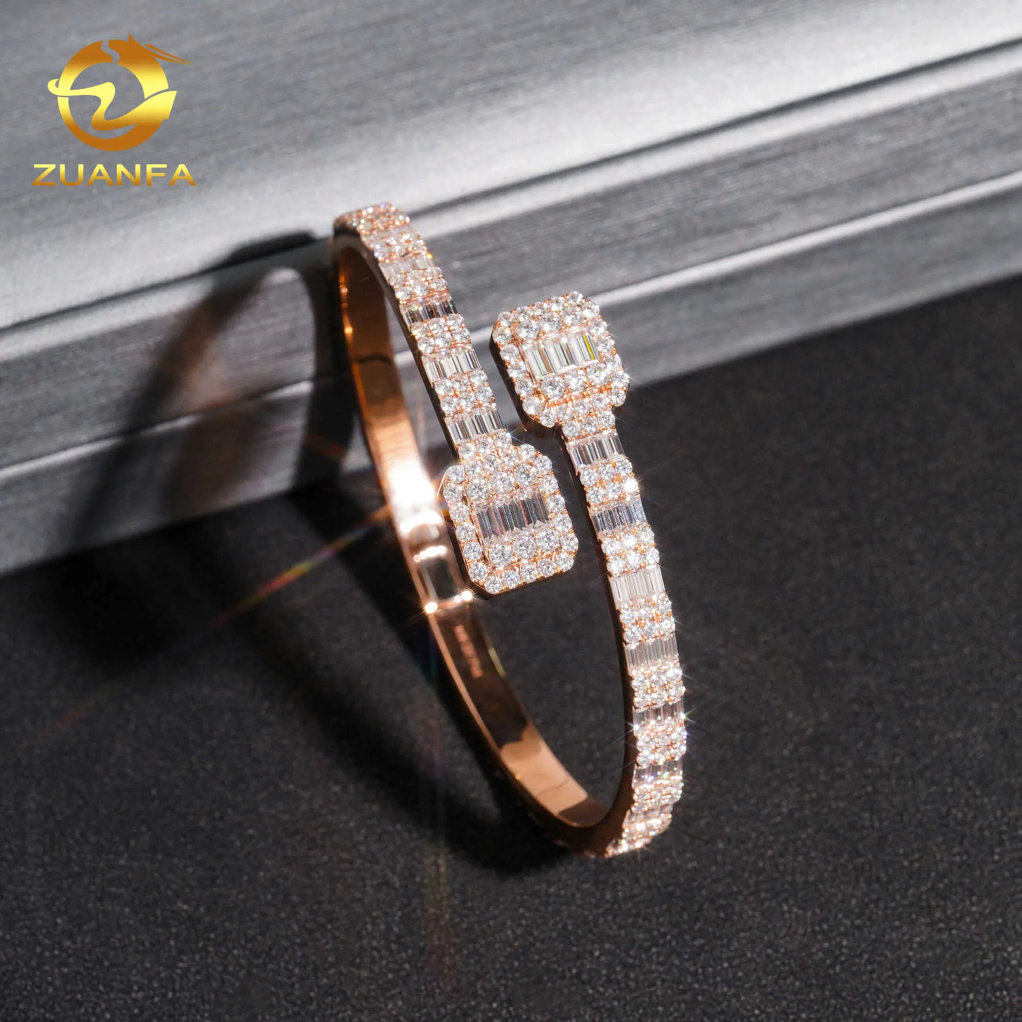 Iced Out Hip Hop Jewelry Cuban 925 Sterling Silver Vvs Moissanite Baguette Cut Diamond Cuff Bangle Bracelet Men Wome_voghion.com