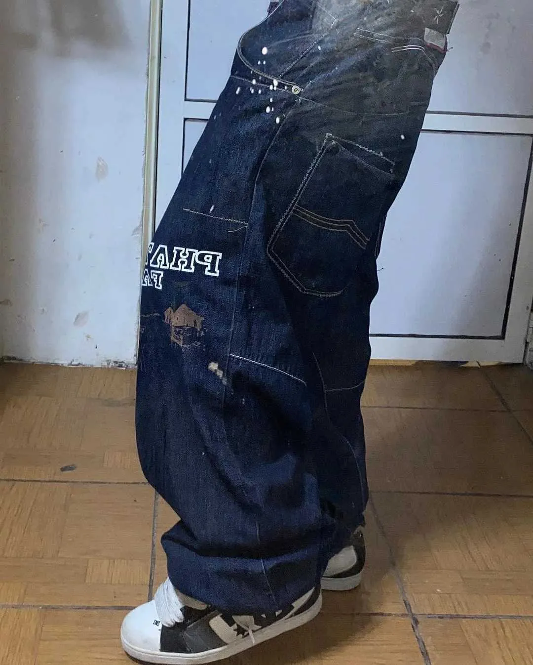 Pantaloni Da Uomo Retrò Lettere Lavate In Graffiti Jeans Largo