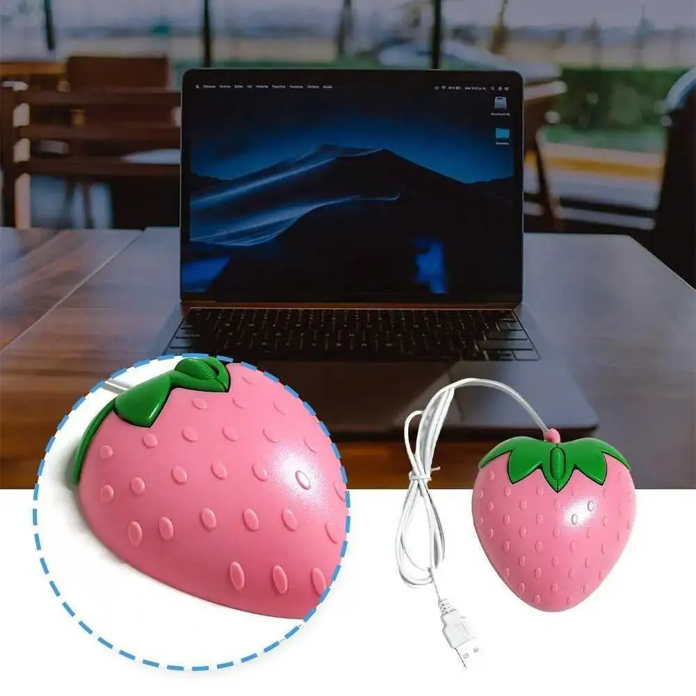 T250102 Strawberry Pink Cartoon Wired Mouse ... From Honey_fruit_tree ...