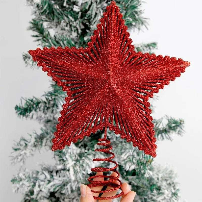 Red Glitter Christmas Tree Topper 25cm Iron Star Ornament For Home ...