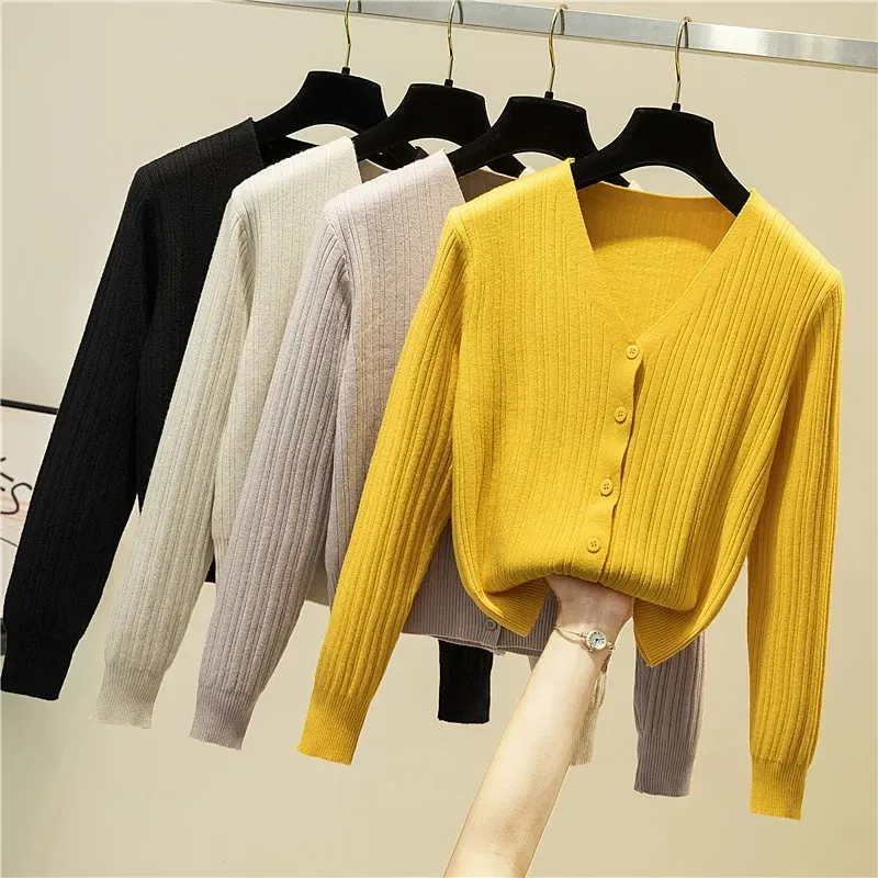 Chic V-Neck Yellow Cardigan: Slim Fit, Premium Knit - Shop
