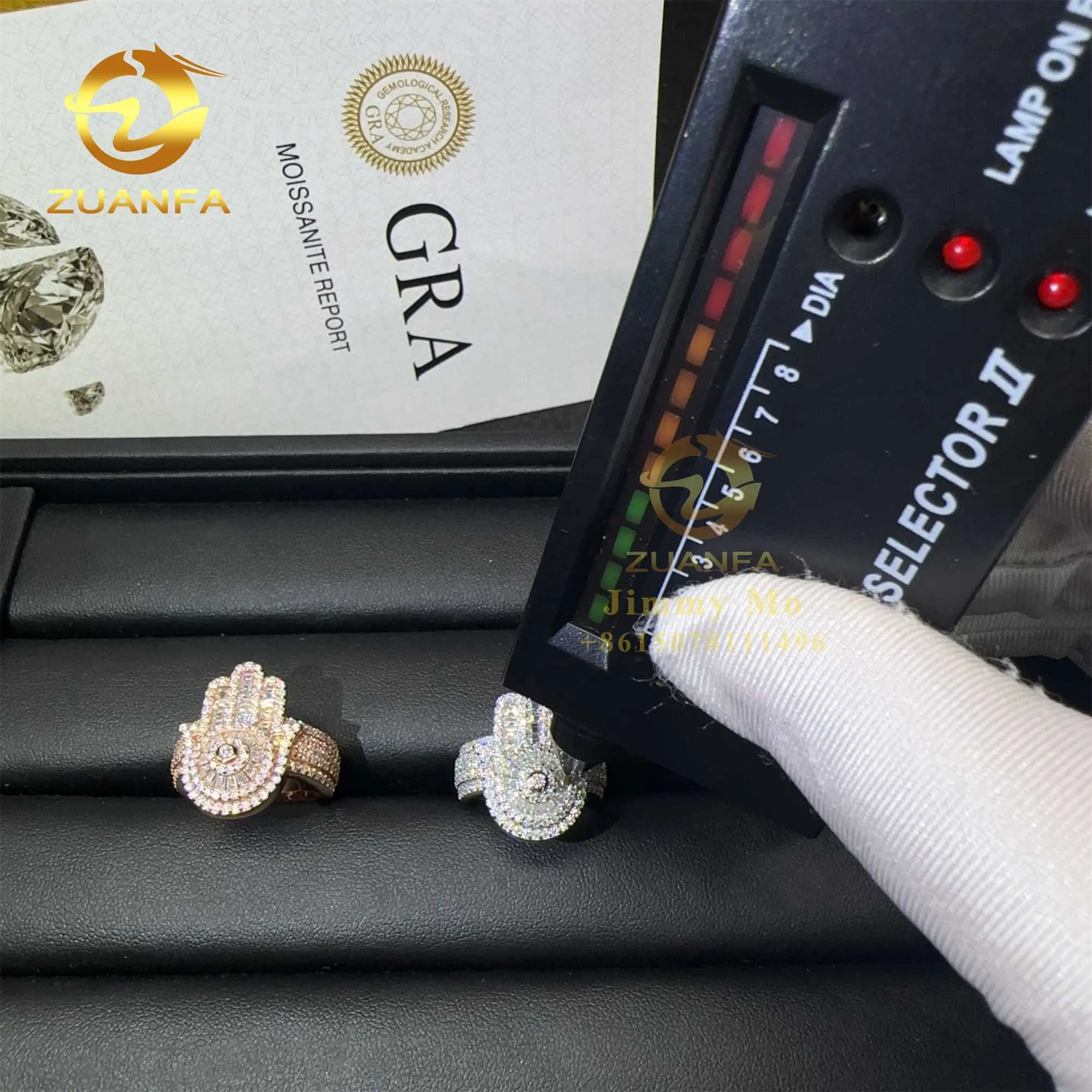 Neu eingetroffen: Buss Down Pass Tester 925 Sterling Silber VVS Moissanit Diamant Hip Hop Iced Out Hamsa Ring Herren_voghion.com