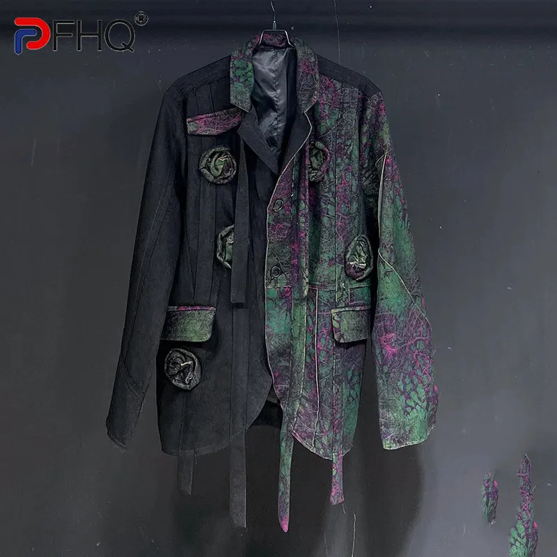 Men Designer Coat, Knitted Long Sleeve Blazer: Splice Design Paint