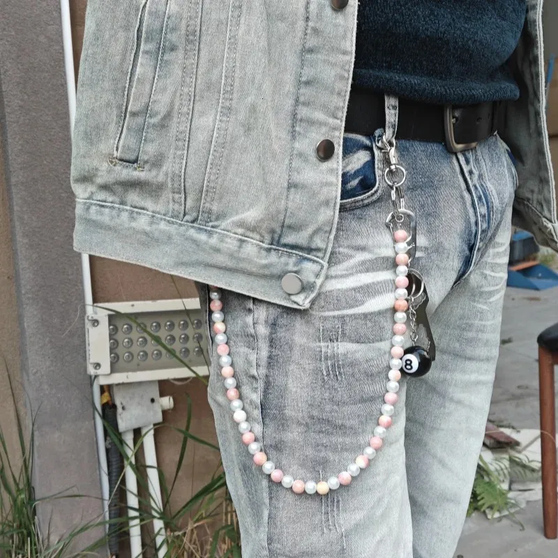 Mens Pant Chain Colorful Beaded Waist Chain With Black Eight Key