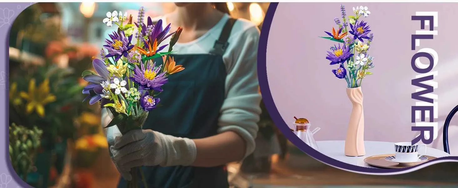 Flower Bouquet Building Set,891PCS Artificial Plant Flower Kit Toy For