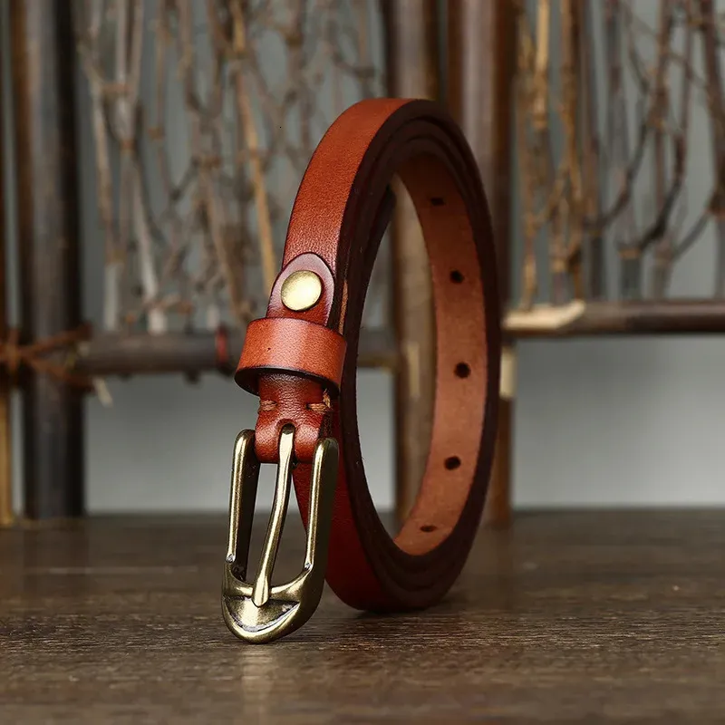 5cm Wide Genuine Leather Women Belt with Golden Copper Pin  display picture 2